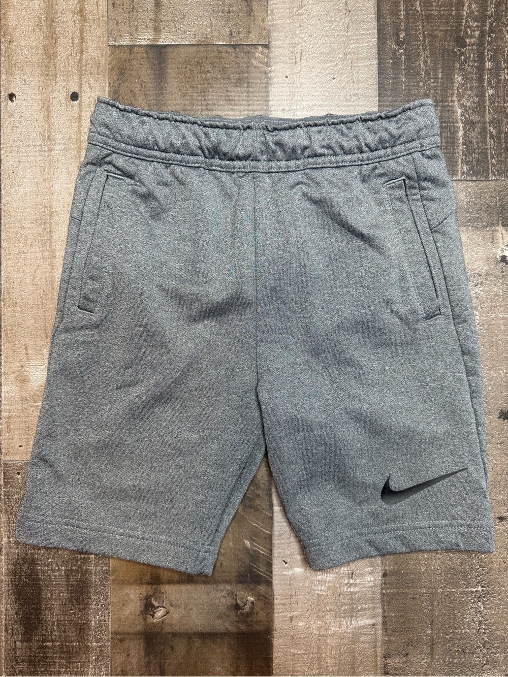 Nike Gray Dri-FIT Performance Shorts with Black Swoosh Boys size 7